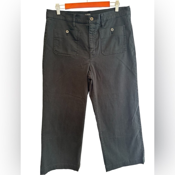 J Crew Black Wide Leg Patch Pocket Crop Pants Size 31 - Picture 1 of 9